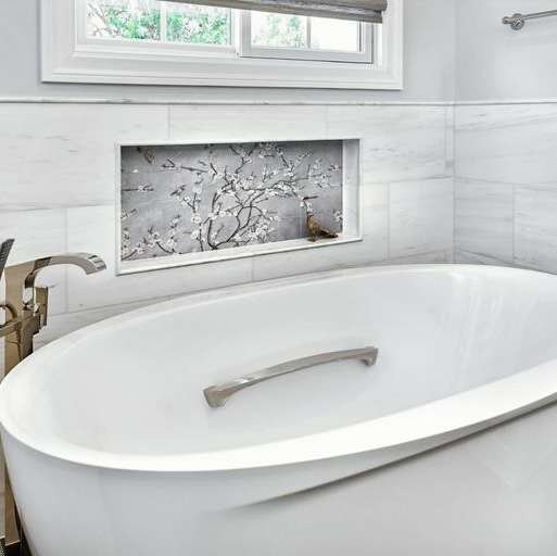 Elegant modern bathroom with freestanding tub