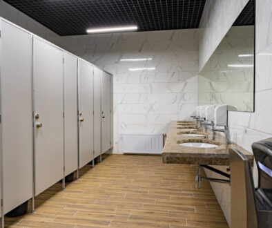 New public toilets partitioned into rooms and sinks