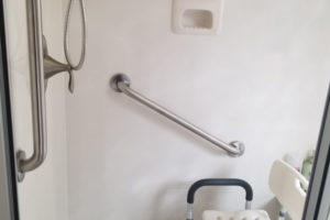 Two Grab Bars In Walk In Shower With Shower Chair
